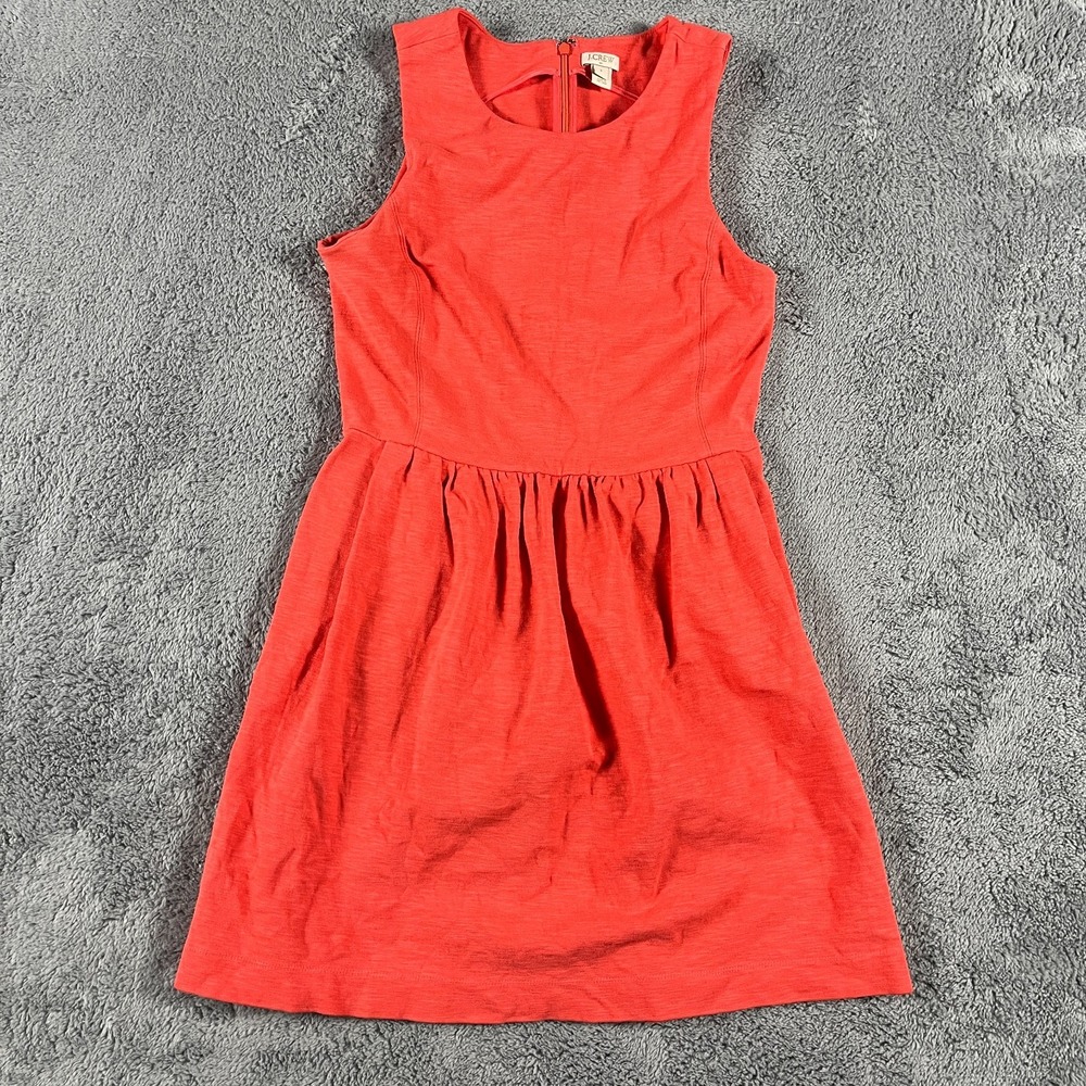 J.Crew Fit & Flare Dress Womens Small Orange Sleeveless Gathered Waist Back Zip